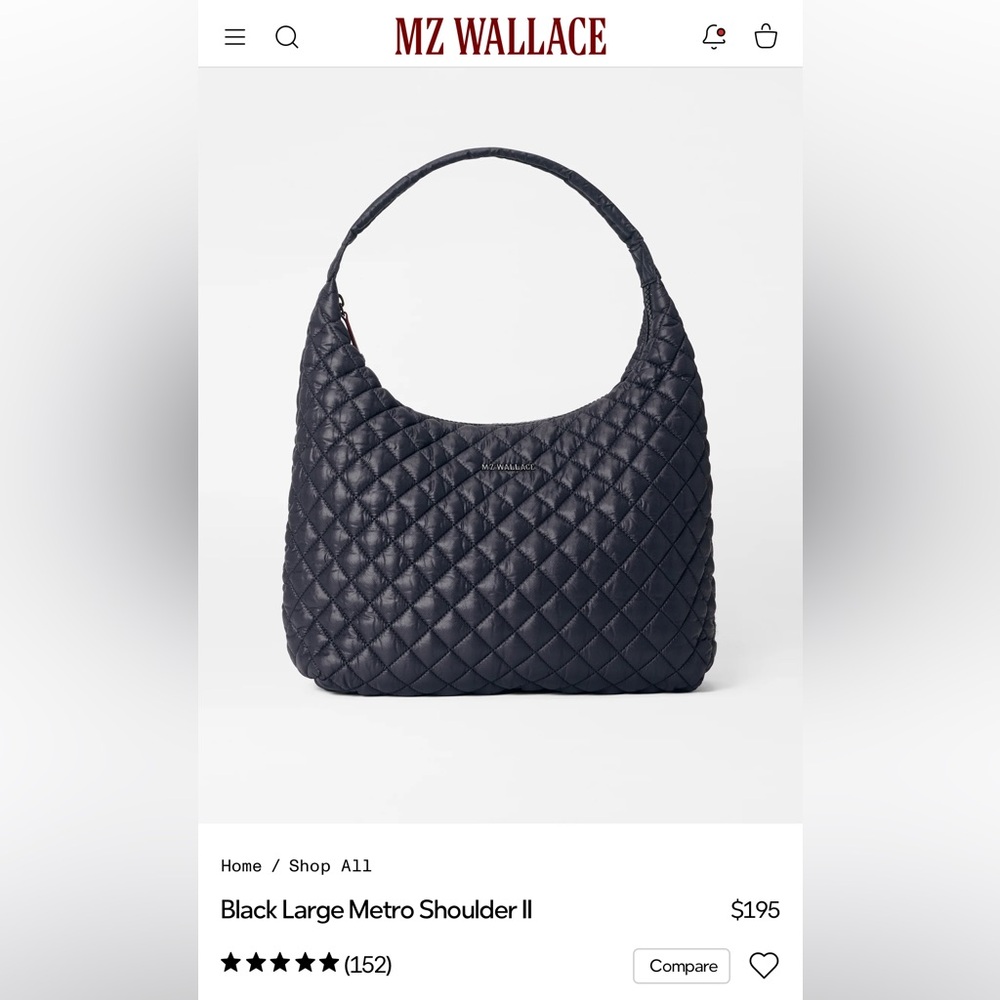 MZ Wallace black large metro shoulder II Quilted Hobo Bag
